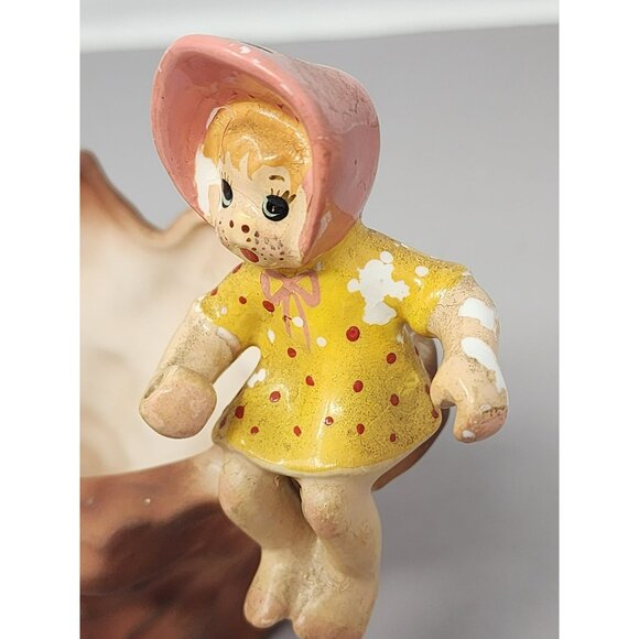 Vintage Enesco Girl Figurine‎ Ceramic Planter With Tree Stump Design - Picture 8 of 13